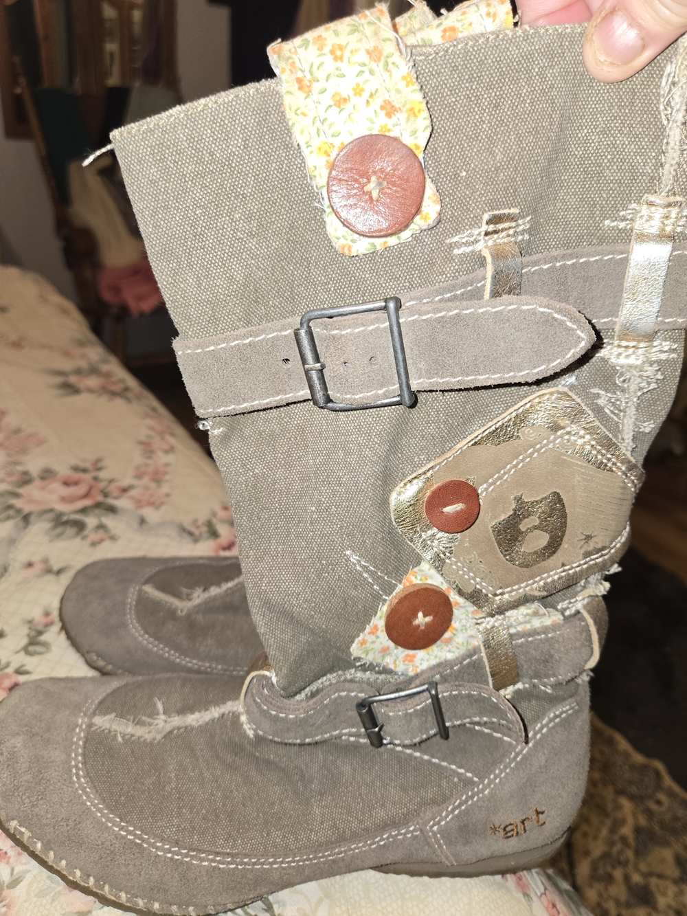 Women's Taupe Canvas Mid-Calf Canvas Boot
